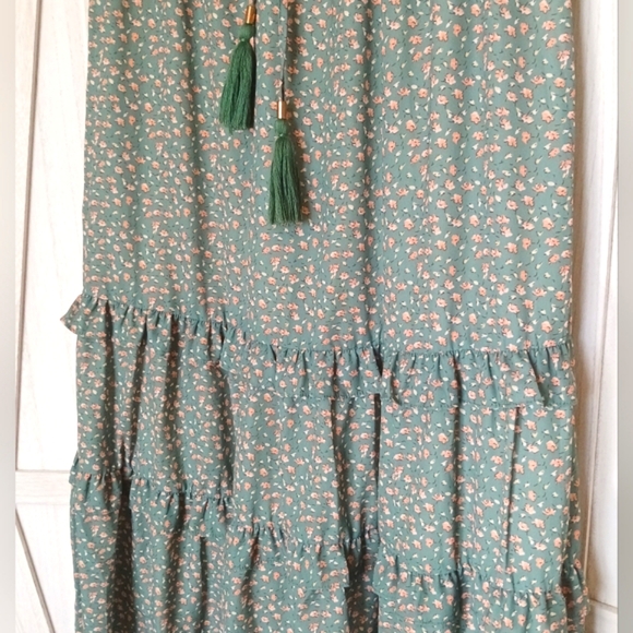 Roolee Green Floral Boho Tassel Maxi Skirt - L - Picture 2 of 6